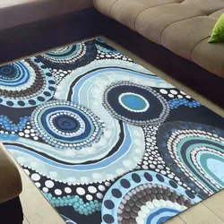 Aboriginal Dot Painting Carpet Rug Waterhole Running Water Blue