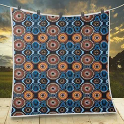 Aboriginal Dot Painting Quilt Running Water Pattern Blue Rarrk