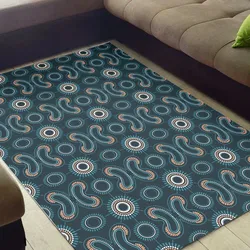 Aboriginal Dot Painting Carpet Rug Boomerang Pattren Navy Blue