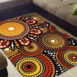 Aboriginal Dot Painting Carpet Rug Campsite Red Brown