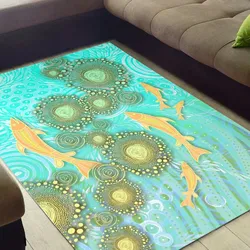 Aboriginal Dot Painting Carpet Rug Fish Blue