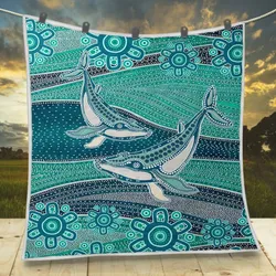 Aboriginal Dot Painting Quilt Whale Dot Blue Green