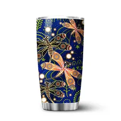 Aboriginal Dot Painting Tumbler Dragonfly Royal Blue