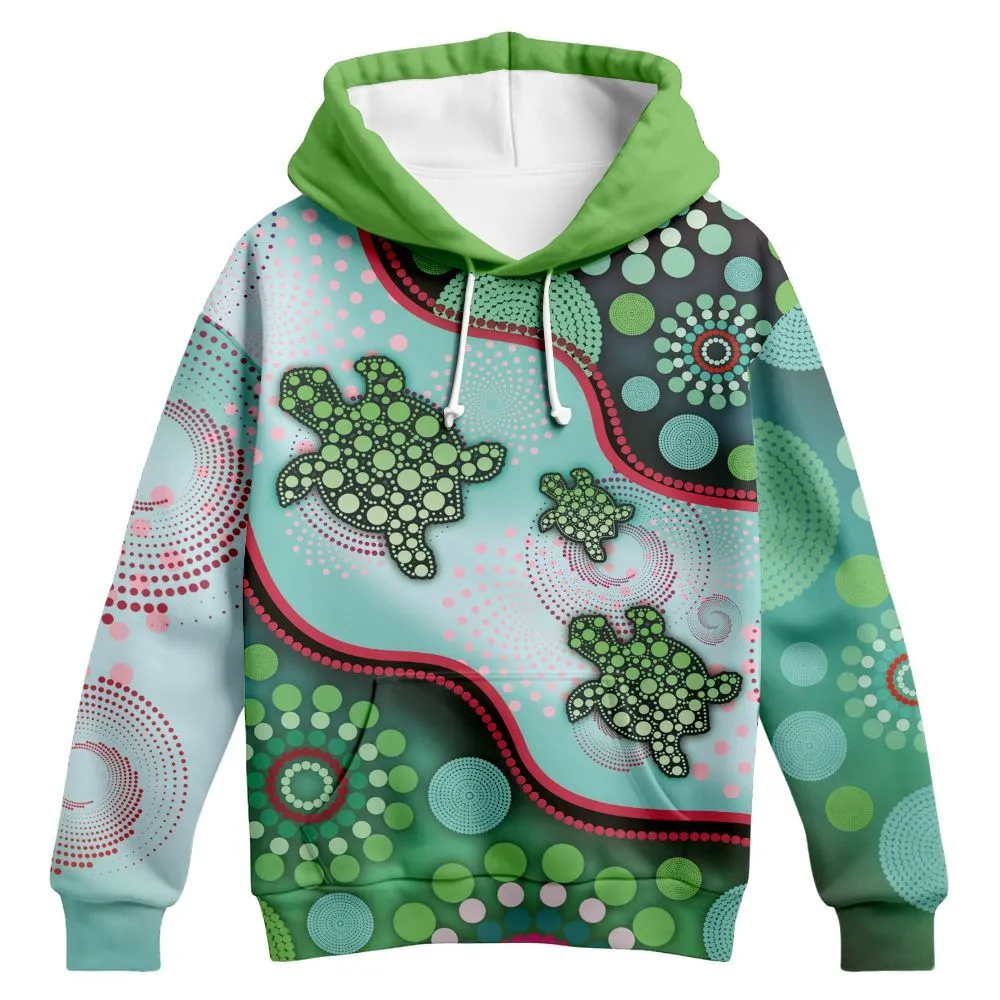 Aboriginal Dot Painting Hoodie Turtle Dot Jade Green Zip Up Hoodie