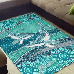 Aboriginal Dot Painting Carpet Rug Whale Dot Blue Green
