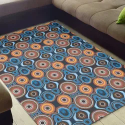 Aboriginal Dot Painting Carpet Rug Running Water Pattern Blue Rarrk