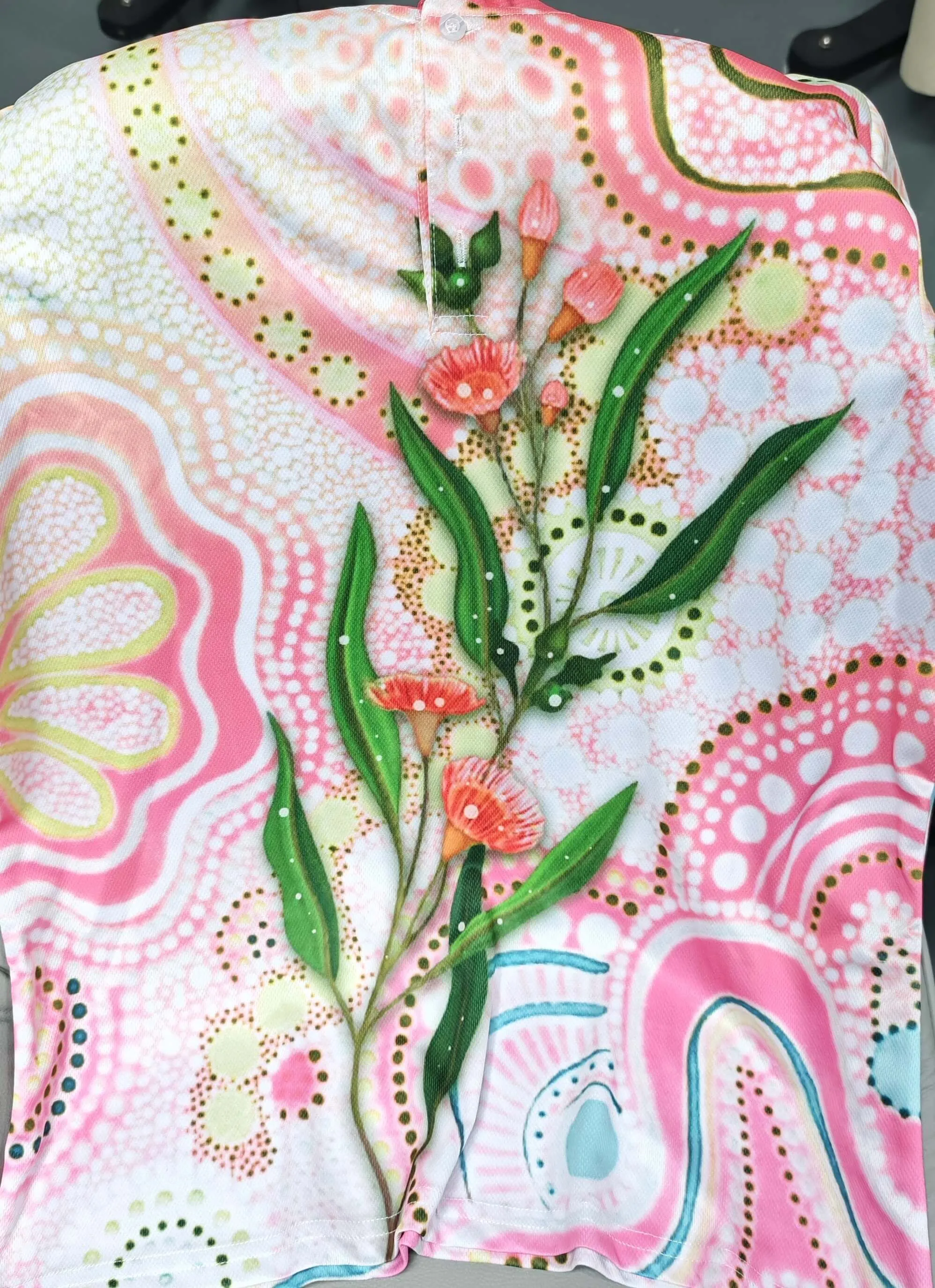 Aboriginal Urban Women Polo Shirt Wattle Eucalyptus Blossom Peach Pastel