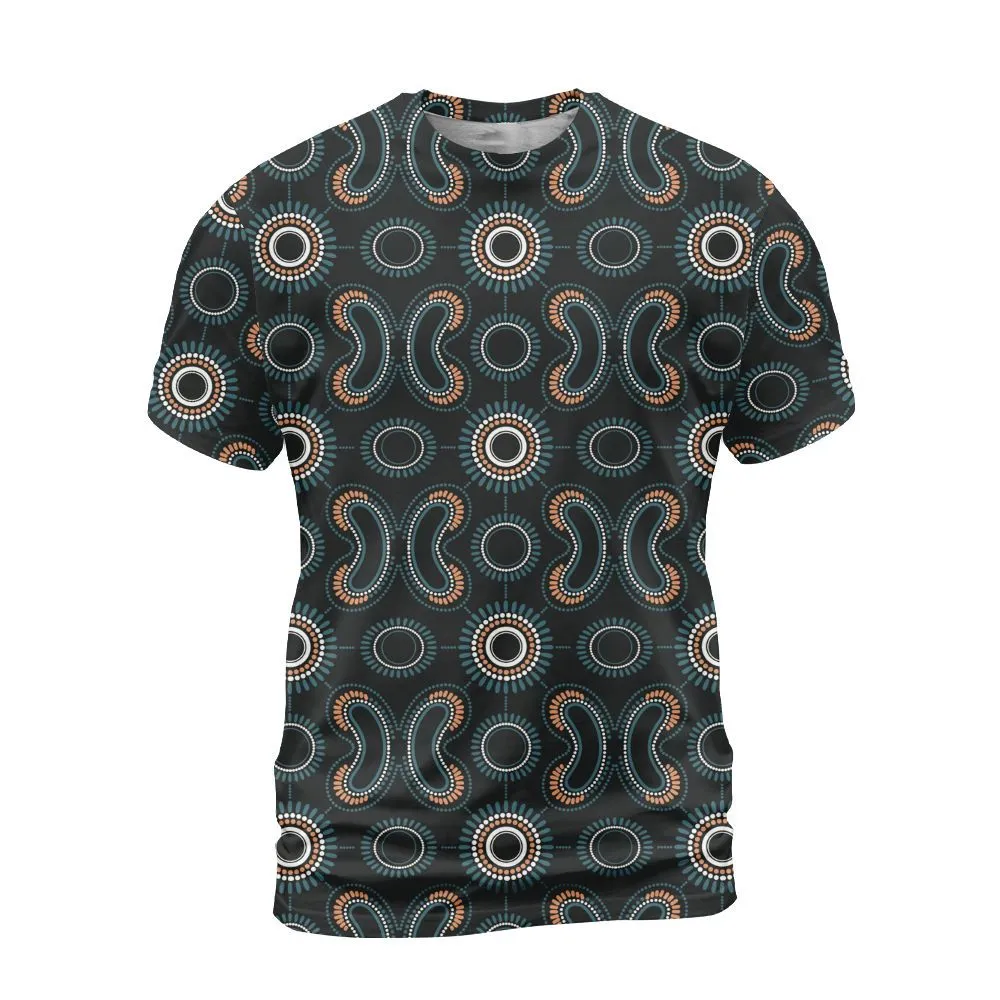 Aboriginal Dot Painting Men's T-Shirt Boomerang Pattren Navy Blue