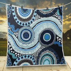 Aboriginal Dot Painting Quilt Waterhole Running Water Blue
