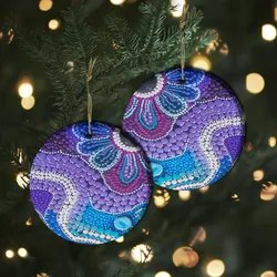 Aboriginal Dot Painting Ornament Ocean Lines Violet Blue Ceramic Ornament