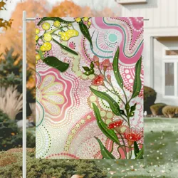 Aboriginal Urban Garden Flag Wattle Eucalyptus Blossom Peach Pastel