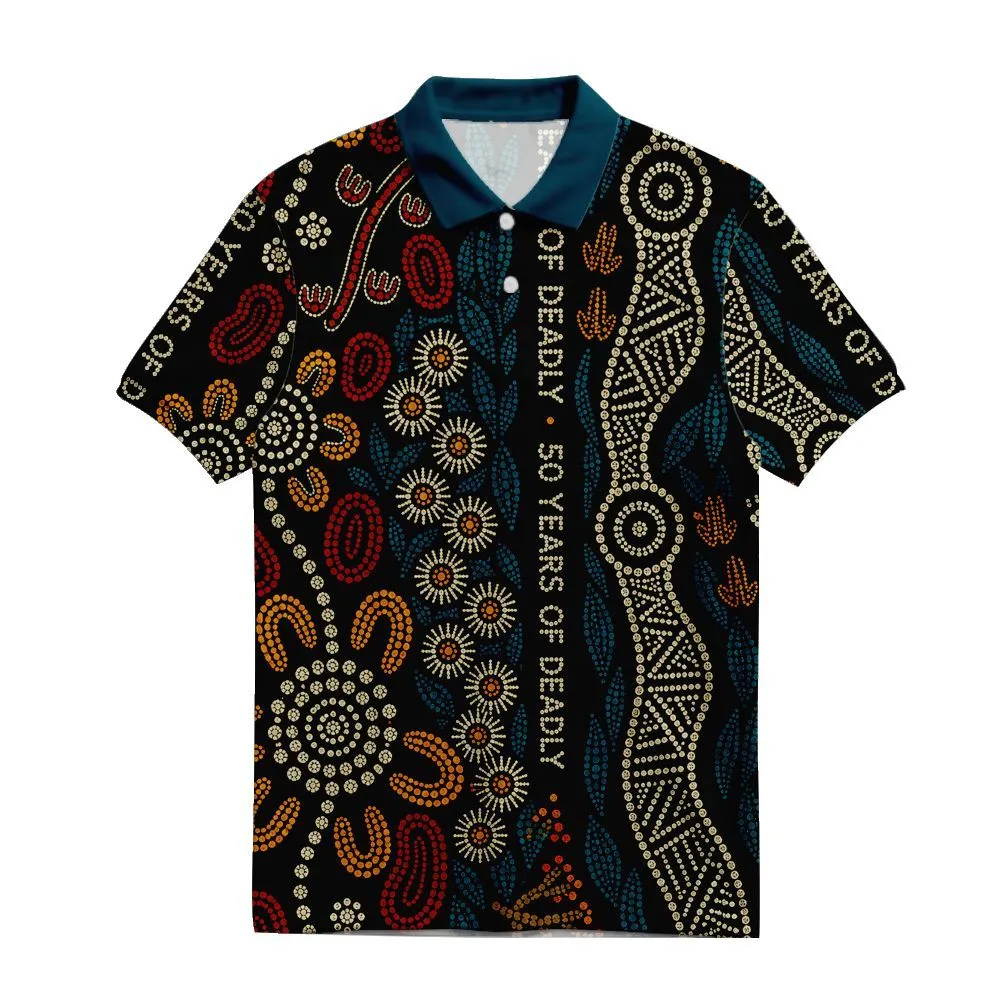 Aboriginal Dot Painting Polo Shirt NAIDOC 2026 50 Years Of Deadly Wildflowers