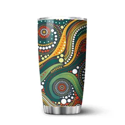 Aboriginal Dot Painting Tumbler Waterhole Green