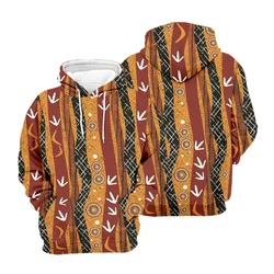 Aboriginal Rarrk Men's Hoodie Emu Hunting Ochre Orange Zip Up Hoodie
