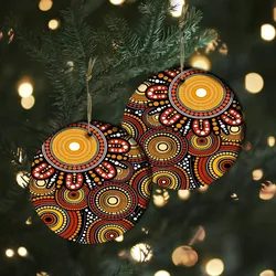 Aboriginal Dot Painting Ornament Campsite Red Brown Ceramic Ornament
