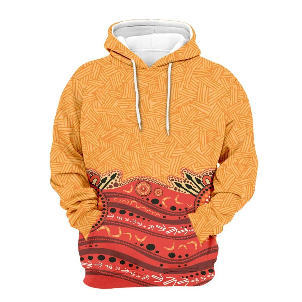 Aboriginal Rarrk Men's Hoodie Boomerang Spear Red Orange Dot Painting Zip Up Hoodie