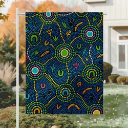 Aboriginal Dot Painting Garden Flag Circle Of Ancestors Blue