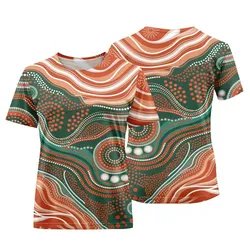 Aboriginal Dot Painting Women T-Shirt Running River Green Orange