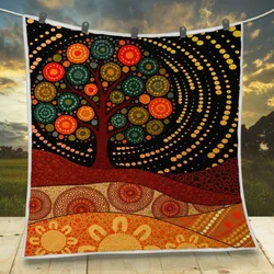 Aboriginal Dot Painting Quilt Tree Red