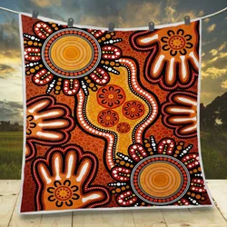 Aboriginal Dot Painting Quilt Hand Prints Red
