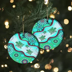 Aboriginal Dot Painting Ornament Turtle Dot Jade Green Ceramic Ornament