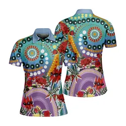 Aboriginal Urban Women Polo Shirt Sturt’s Desert Pea And Waratah