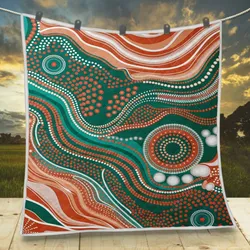 Aboriginal Dot Painting Quilt Running River Green Orange