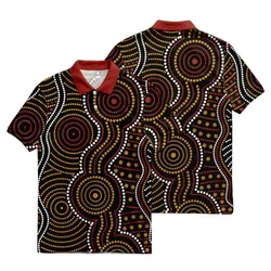 Aboriginal Dot Painting Polo Shirt Waterhole Red And Yellow