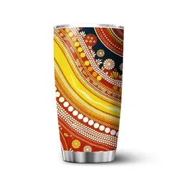 Aboriginal Dot Painting Tumbler Running Water Plants Red Yellow