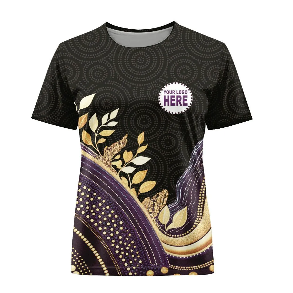 Aboriginal Dot Painting Custom Logo Women T-Shirt Running Waterhole Purple Urban