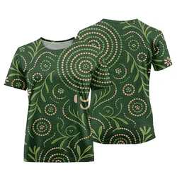 Aboriginal Dot Painting Women T-Shirt Plants Pattern Green