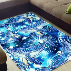 Aboriginal Dot Painting Carpet Rug Whale Pattern Blue