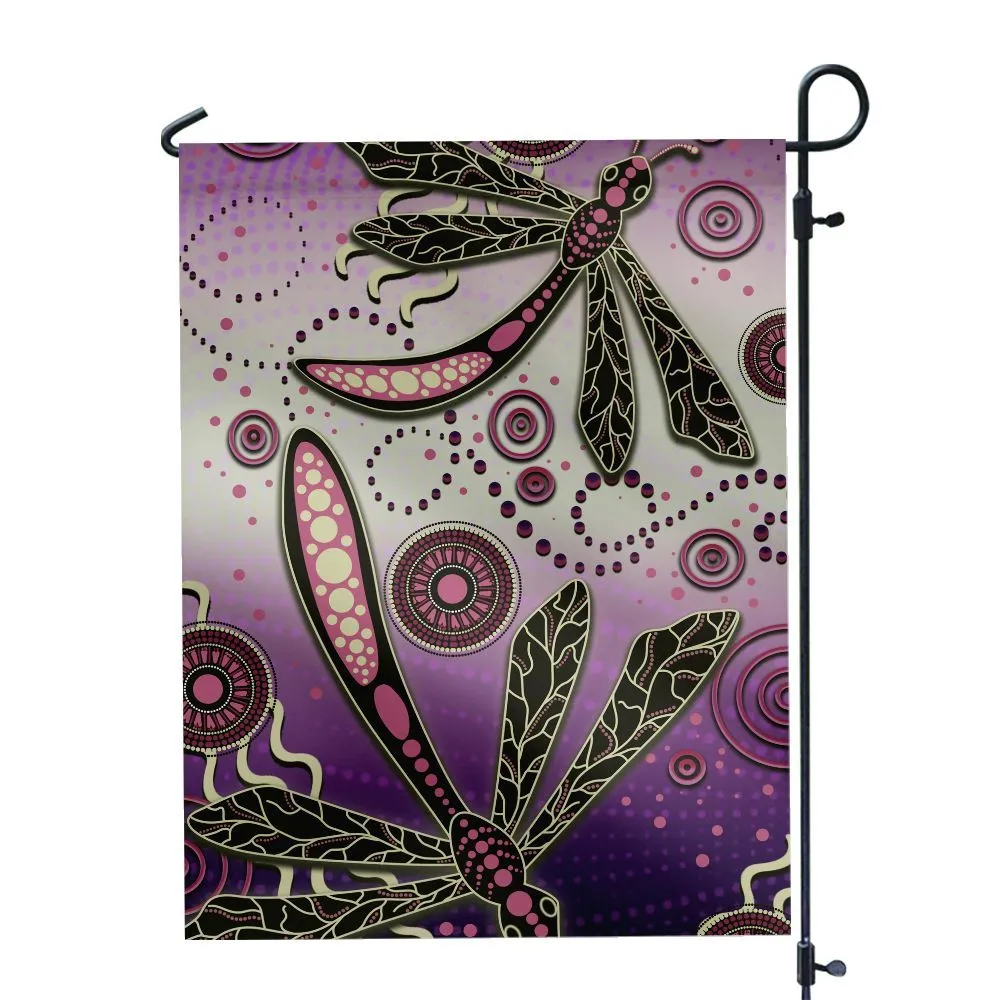 Aboriginal Dot Painting Garden Flag Dragonfly Mauve Urban