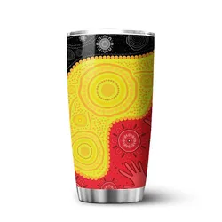 Aboriginal Dot Painting Tumbler Hand Prints Black Red