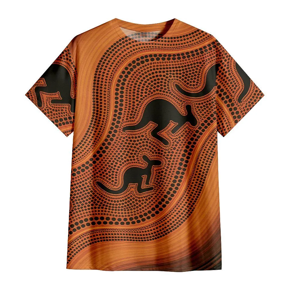 Aboriginal Dot Painting T-Shirt Kangaroo Burnt Orange