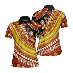 Aboriginal Dot Painting Women Polo Shirt Running Water Plants Red Yellow