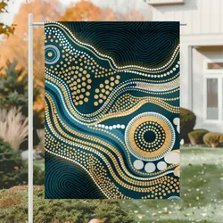 Aboriginal Dot Painting Garden Flag Water Pathways Dark Teal Rarrk