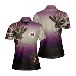 Aboriginal Dot Painting Custom Logo Women Polo Shirt Dragonfly Mauve Urban