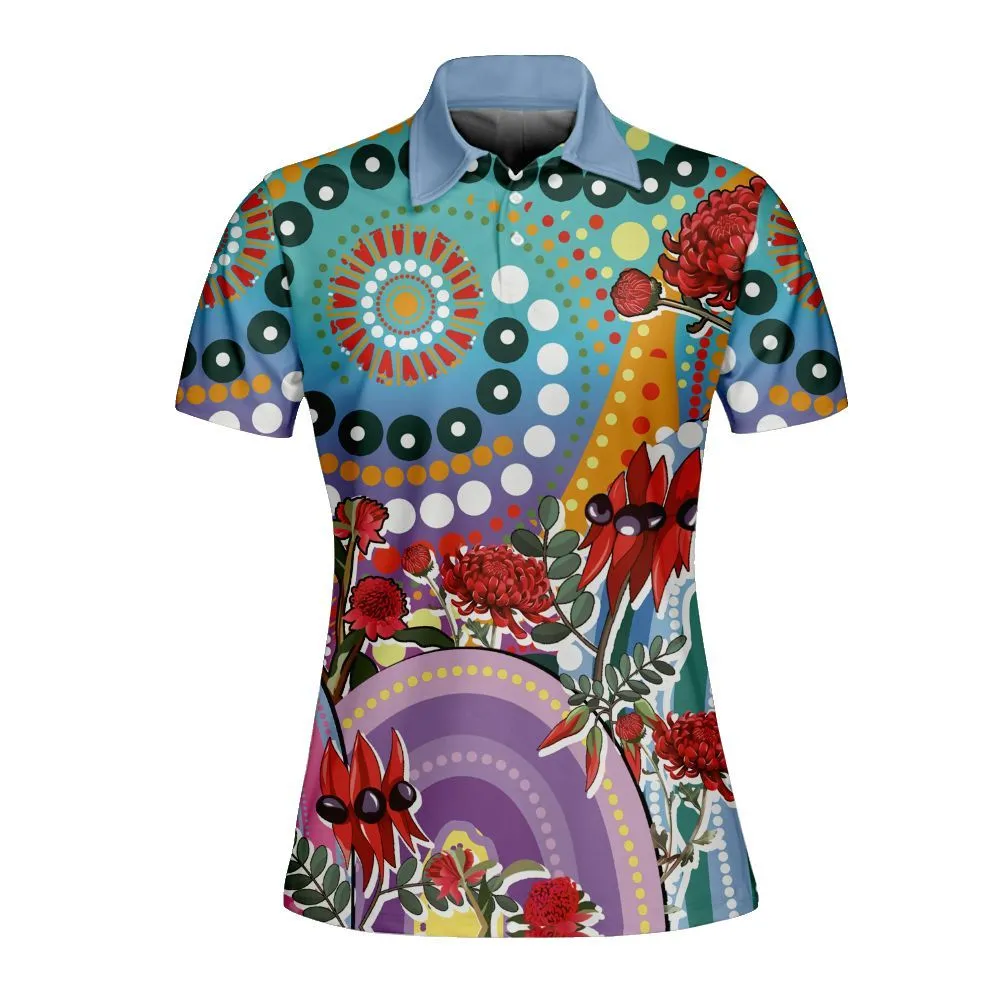 Aboriginal Urban Women Polo Shirt Sturt’s Desert Pea And Waratah