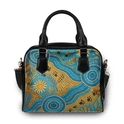 Aboriginal Dot Painting Shoulder Handbag Waterhole And Plants