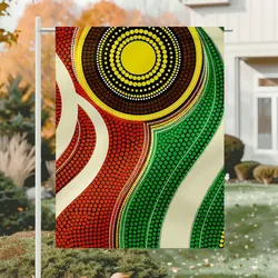 Aboriginal Dot Painting Garden Flag Sun Flow Red And Green