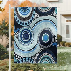 Aboriginal Dot Painting Garden Flag Waterhole Running Water Blue