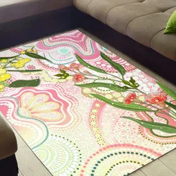 Aboriginal Urban Carpet Rug Wattle Eucalyptus Blossom Peach Pastel