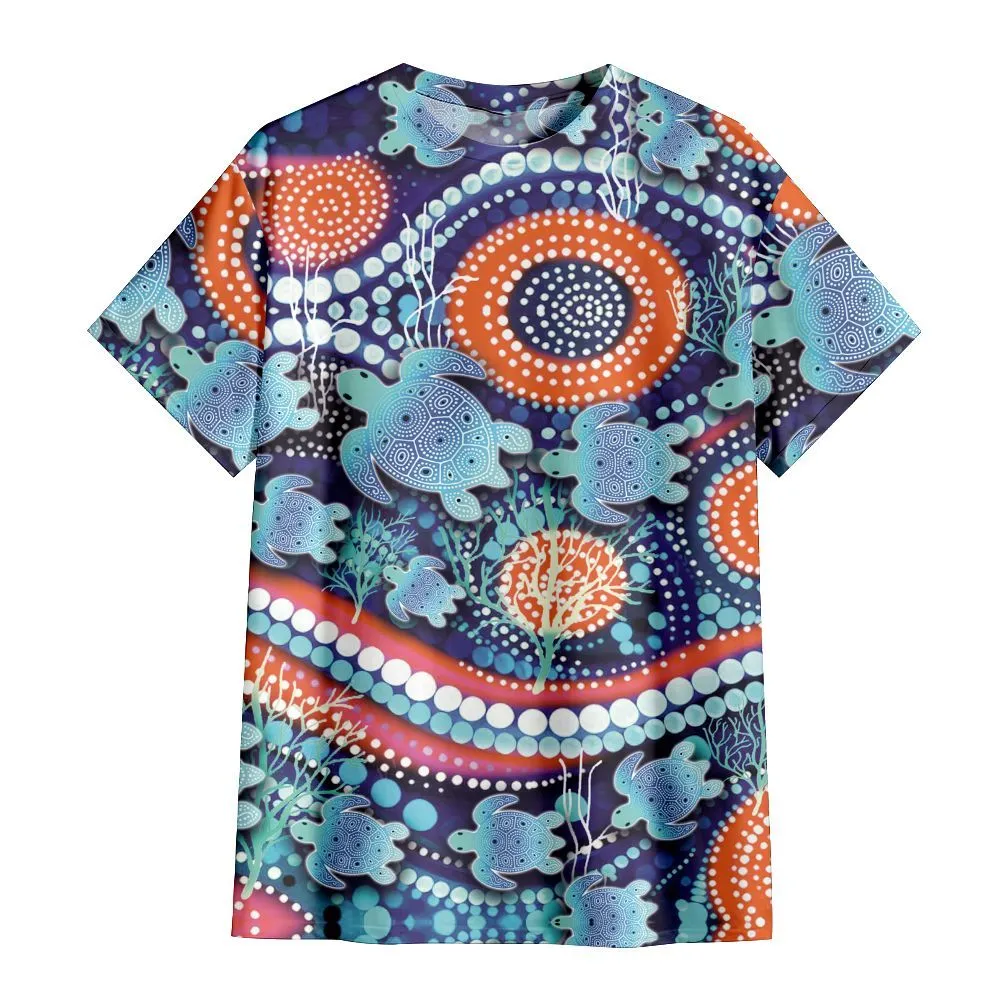 Aboriginal Dot Painting T-Shirt Turtle Waterhole Royal Blue