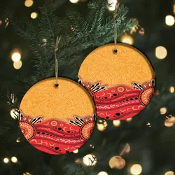 Aboriginal Rarrk Ornament Boomerang Spear Red Orange Dot Painting Ceramic Ornament