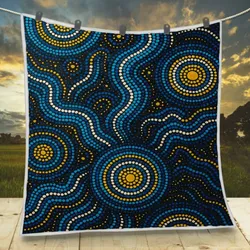Aboriginal Dot Painting Quilt Running Water Royal Blue