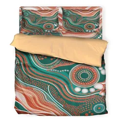 Aboriginal Dot Painting Bedding Set Running River Green Orange