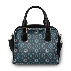 Aboriginal Dot Painting Shoulder Handbag Boomerang Pattren Navy Blue