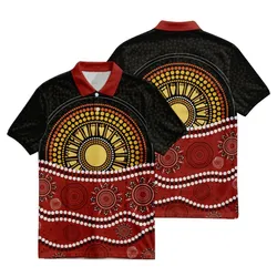 Aboriginal Dot Painting Polo Shirt Sunset Black Red