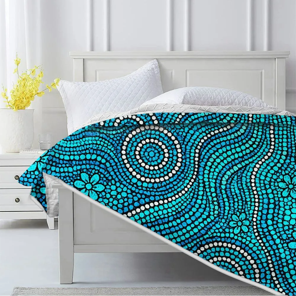 Aboriginal Dot Painting Quilt Flow Of The Sea Blue